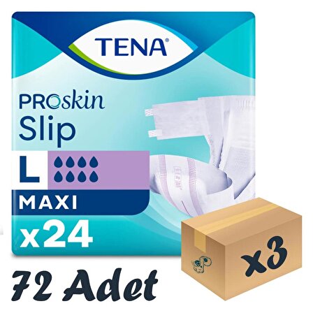 TENA Slip Maxi Bel Bantlı Hasta Bezi, Büyük Boy (L), 8 Damla, 24'lü 3 Paket 72 Adet