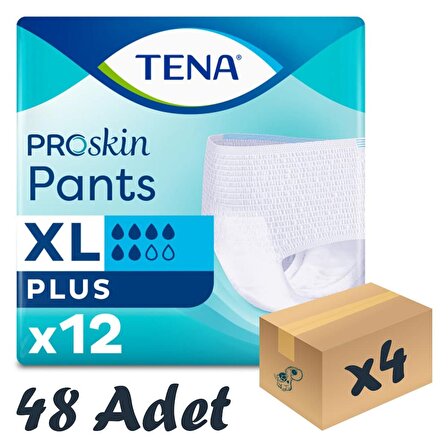 TENA ProSkin Pants Plus Emici Külot, En Büyük Boy (XL), 6 Damla, 12'li 4 Paket 48 Adet