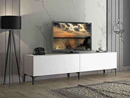 Wood'n Love Vega Premium 200 Cm Geniş Dolaplı Metal Ayaklı Tv Ünitesi - Beyaz / Siyah