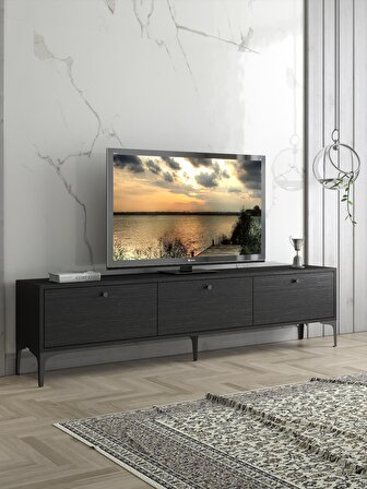 Wood'n Love Etna Premium Metal Ayaklı Dolaplı 180 Cm Tv Ünitesi - Siyah / Siyah 