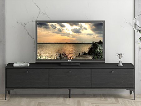 Wood'n Love Etna Premium Metal Ayaklı Dolaplı 180 Cm Tv Ünitesi - Siyah / Siyah 