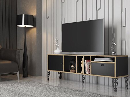 Wood'n Love Cercei 160 Cm Metal Ayaklı Tv Ünitesi - Atlantik Çam - Siyah / Siyah
