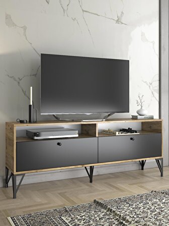 Wood'n Love Astreo 160 Cm Metal Ayaklı Tv Ünitesi - Atlantik Çam - Siyah / Siyah