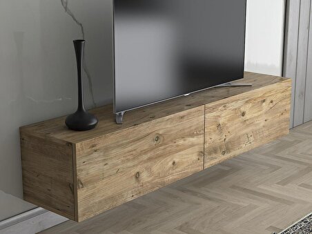 Wood'n Love Toprak 150 Cm Duvara Monte Tv Ünitesi - Atlantik Çam / Siyah