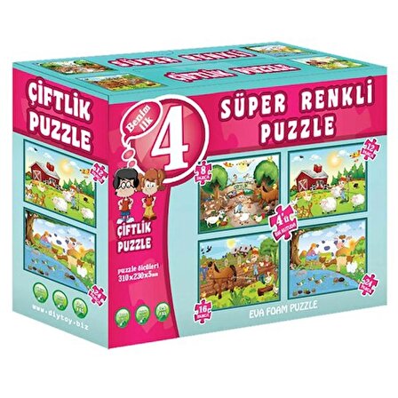 Diytoy Çiftlik Süper Renkli Puzzle (4 Adet Puzzle)