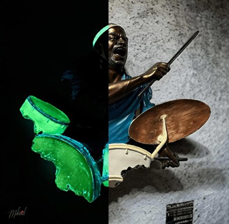 Tutkulu davulcu heykeli, el yapımı duvara asılan sanat eseri, karanlıkta parlayan - Mukemel orijinal