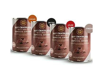 Avantajlı Paket Sıcak Çikolata (ÇİLEK, KARAMEL, BİTTER, FINDIK) 4x1000 gr