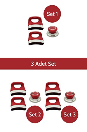 Kırmızı Tencere Tava Kulp Seti 3'lü Set Sap Kulp Tutamak Seti Tencere Sapı (3 Adet Set)