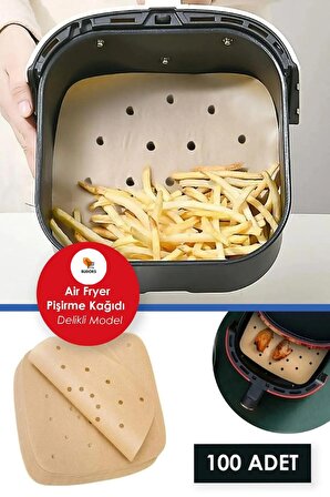 Airfryer Pişirme Kağıdı Kare 100 Adet Delikli Model Tek Kullanımlık Hava Fritöz Yapışmaz Yağlı Kağıt
