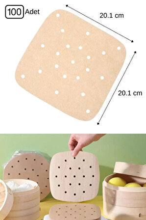 Airfryer Pişirme Kağıdı Kare 100 Adet Delikli Model Tek Kullanımlık Hava Fritöz Yapışmaz Yağlı Kağıt