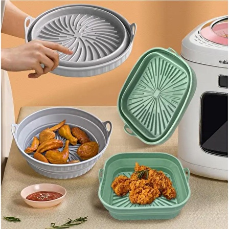 Airfryer Silikon Pişirme Sepeti Büyük Boy Air Fryer Katlanır Kare Pişirme Sepeti BPA İçermez