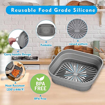 Airfryer Silikon Pişirme Sepeti Büyük Boy Air Fryer Katlanır Kare Pişirme Sepeti BPA İçermez