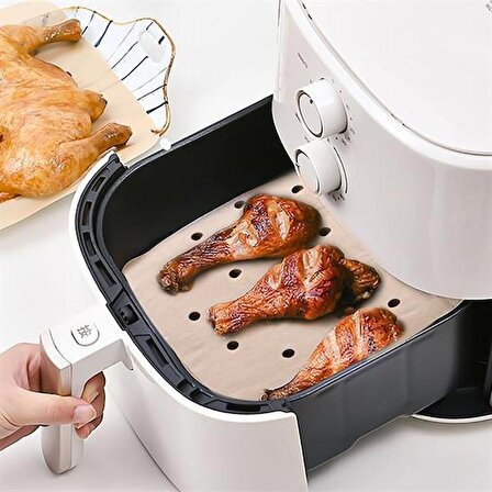 BUFFER® 250 Adet Tek Kullanımlık Delikli Kare ve Airfryer Yuvarlak Model Pişirme Matı Siyah 23cm