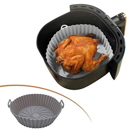 BUFFER® Kırmızı Silikon Fırın Ve Airfryer Yuvarlak Model Pişirme Matı Ve Gri Pişirme Matı 20 Cm