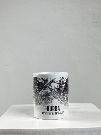 Bursa Şehir Haritası Baskılı Porselen Kupa