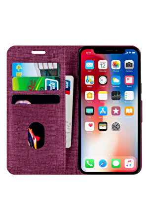 Buway Apple Iphone 11 Kartvizitli Cüzdan Kılıf Mor