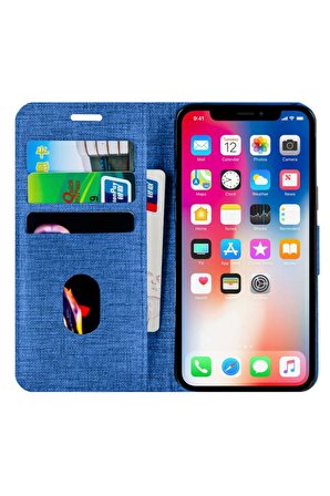 Buway Apple Iphone 12 Pro Kartvizitli Cüzdan Kılıf Mavi