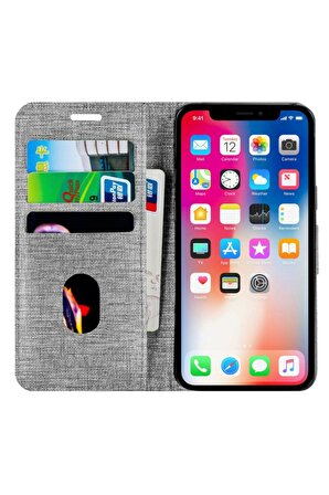Buway Apple Iphone 13 Mini Kartvizitli Cüzdan Kılıf Gri