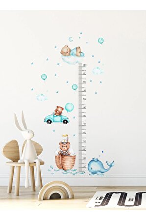 Kaptan Sevimli Ayıcık Deniz Temalı Boy Ölçer Çocuk Duvar Ayna Dolap Kapı için Eğlenceli Sticker