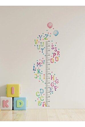 Renkli Alfabe - Harfler Temalı Boy Ölçer Çocuk Duvar Ayna Dolap Kapı için Sticker