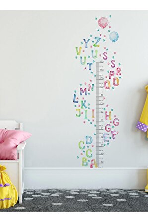 Renkli Alfabe - Harfler Temalı Boy Ölçer Çocuk Duvar Ayna Dolap Kapı için Sticker