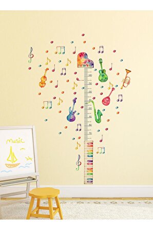 Renkli Notalar Piyano Müzik Temalı Boy Ölçer Çocuk Duvar Ayna Dolap Kapı için Sticker
