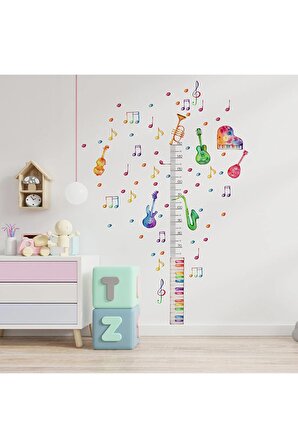 Renkli Notalar Piyano Müzik Temalı Boy Ölçer Çocuk Duvar Ayna Dolap Kapı için Sticker