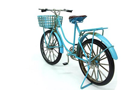 Vintage Dekoratif Metal Bisiklet Sepetli - Mavi