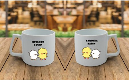 "KARIM DA KARIM" ve "KOCAM DA KOCAM" Baskılı İkili Tasarım Saplı Çay fincanı