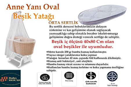 Anne Yanı Oval 40x80x8 Cm Bambu Beşik Yatağı