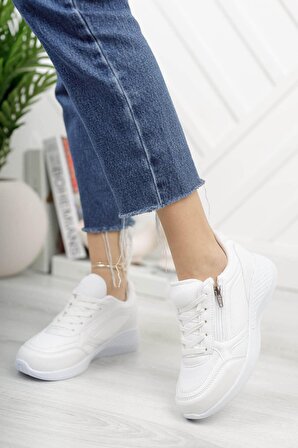 Kadın Sneaker Spor Ayakkabı Fermuarlı Beyaz
