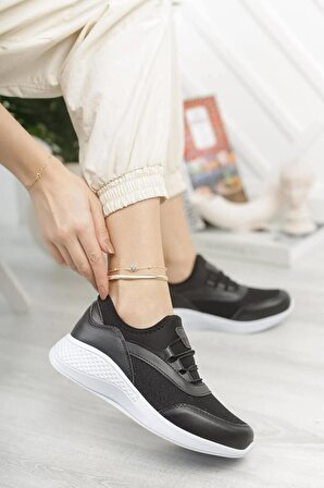 Kadın Beyaz Siyah Sneaker Spor Ayakkabı