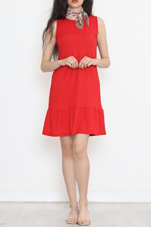 Kolsuz Eteği Fırfırlı Elbise Kırmızı - 949.1247.