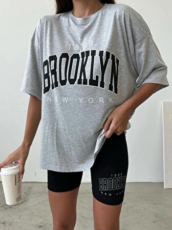 Kadın Brooklyn Gri Siyah 2'Li Oversize T-shirt Tayt Takım