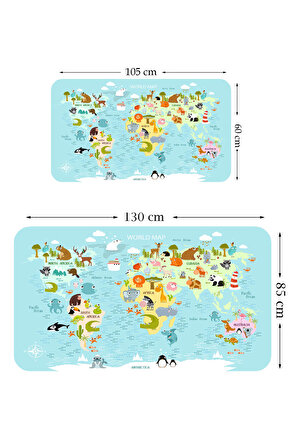 Eğitici Dünya Haritası Dünya Atlası Çocuk ve Bebek Odası Kaliteli Duvar Sticker-3782