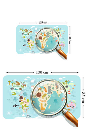 Eğitici Dünya Haritası Dünya Atlası Çocuk ve Bebek Odası Kaliteli Duvar Sticker-3782