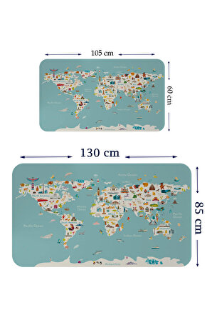 Eğitici Dünya Haritası Dünya Atlası Çocuk ve Bebek Odası Kaliteli Duvar Sticker-3786