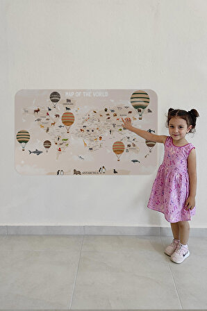 Eğitici Dünya Haritası Dünya Atlası Çocuk ve Bebek Odası Kaliteli Duvar Sticker 3792