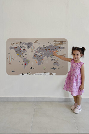 Eğitici Dünya Haritası Dünya Atlası Çocuk ve Bebek Odası Kaliteli Duvar Sticker 3814