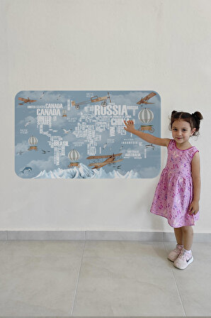 Ülke Adlı Eğitici Dünya Haritası Dünya Atlası Çocuk ve Bebek Odası Kaliteli Duvar Sticker 3822