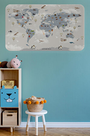 Eğitici Dünya Haritası Dünya Atlası Çocuk ve Bebek Odası Kaliteli Duvar Sticker3826