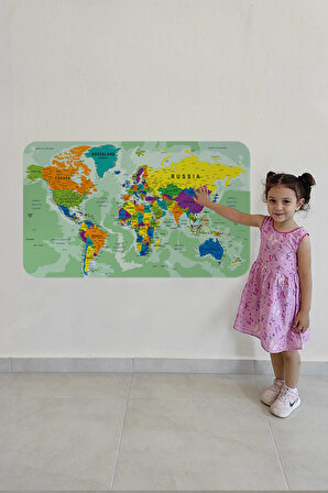 Eğitici Ülke ve Başkent Okyanus Detaylı Atlası Dünya Haritası Kaliteli Duvar Sticker 3835