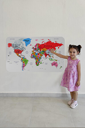 Eğitici Ülke ve Başkent Detaylı Atlası Dekoratif Dünya Haritası Kaliteli Duvar Sticker 3853
