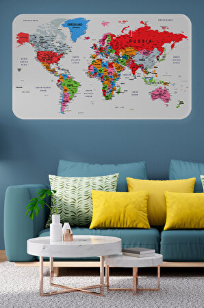 Eğitici Ülke ve Başkent Detaylı Atlası Dekoratif Dünya Haritası Kaliteli Duvar Sticker 3853