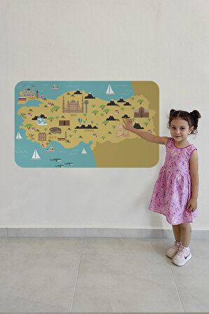 Eğitici ve Öğretici Dekoratif Çocuk Odası Türkiye Haritası Kaliteli Duvar Sticker 3877