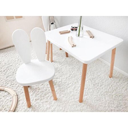 Montessori Çocuk Masası 1 Masa & 1 Beyaz Bunny Sandalye
