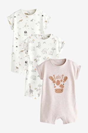 % 100 Pamuklu Grey White Safari 3’lü Romper Set