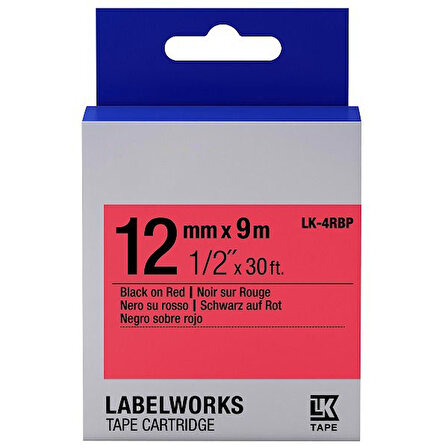 Epson LK-4RBP Muadil Pastel Etiket Kartuşu Siyah Kırmızı 12 mm C53S654007