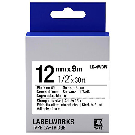 Epson LK-4WBW Muadil Güçlü Yapışkanlı Etiket Kartuşu Siyah Beyaz 12 mm C53S654016