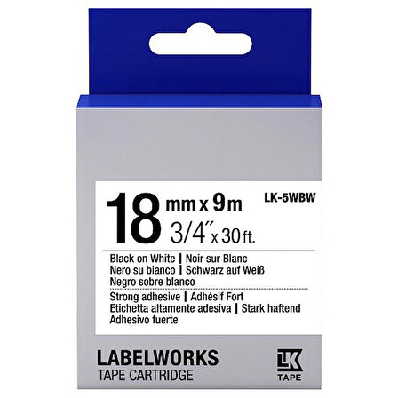 Epson LK-5WBW Muadil Güçlü Yapışkanlı Etiket Kartuşu Siyah Beyaz 18 mm C53S655012
